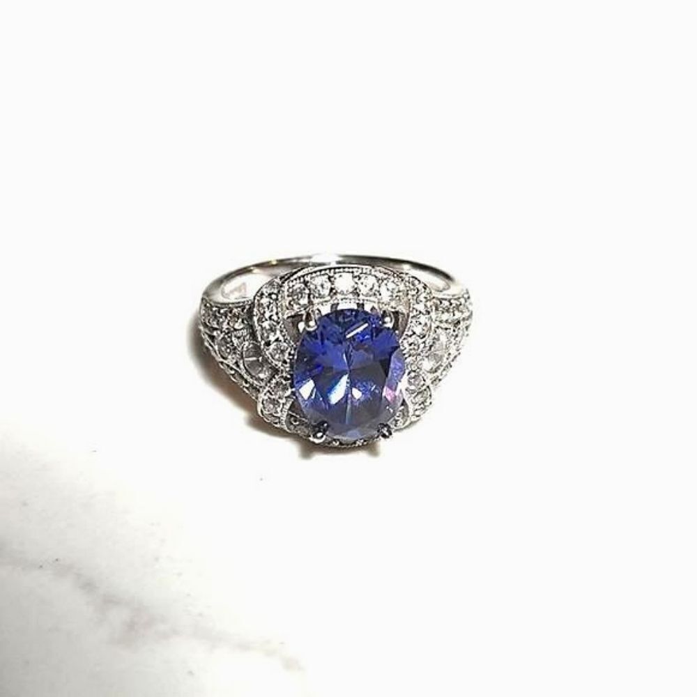 925 Silver Cubic Zirconia Amethyst Ring Stamped